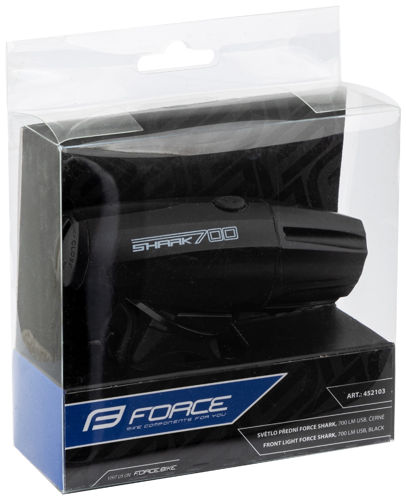 Osvětlení přední FORCE SHARK 700LM USB, černé
